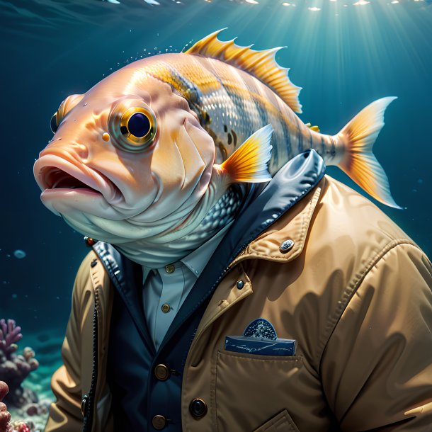 Picture of a fish in a jacket in the sea