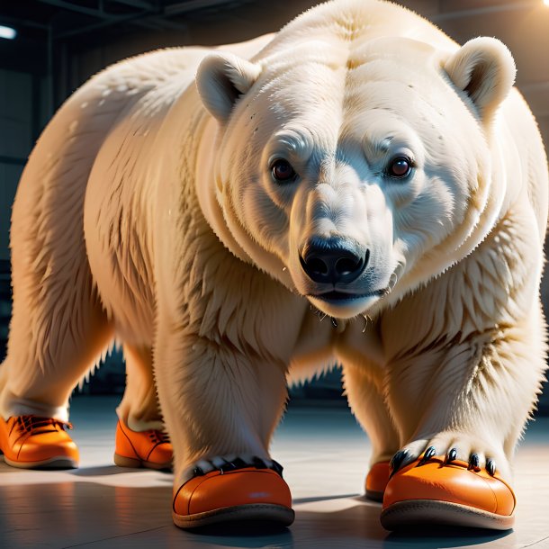 Image of a polar bear in a orange shoes