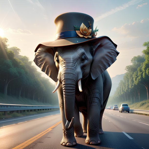 Illustration of a elephant in a hat on the highway