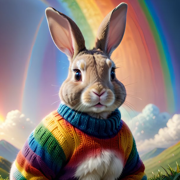 Image d'un lapin dans un pull sur l'arc-en-ciel