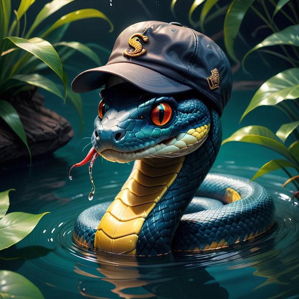Drawing of a snake in a cap in the water