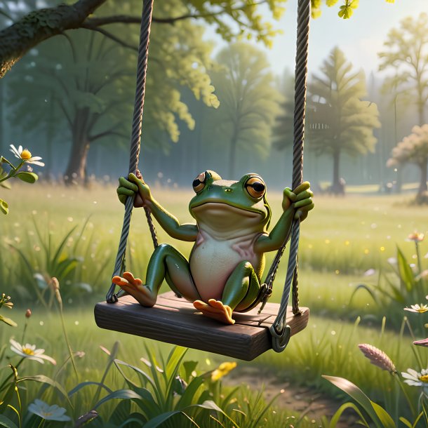 Pic of a swinging on a swing of a frog in the meadow