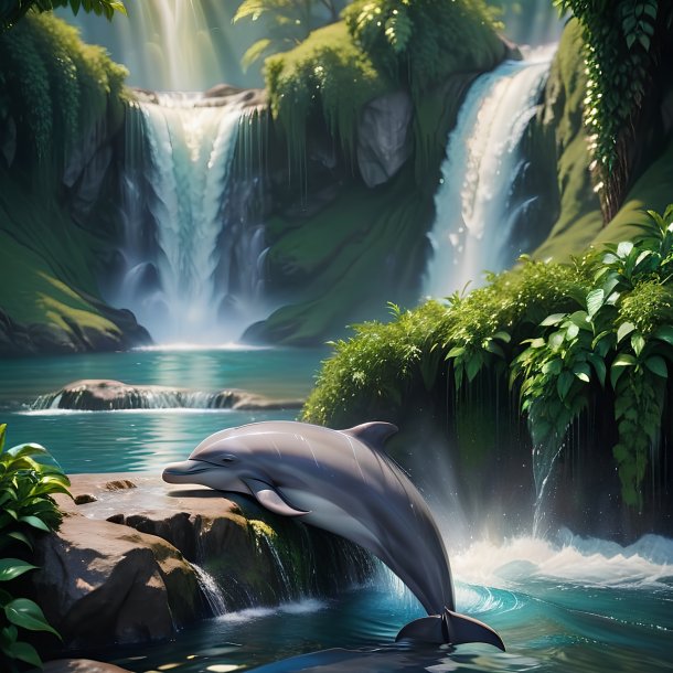 Photo of a sleeping of a dolphin in the waterfall