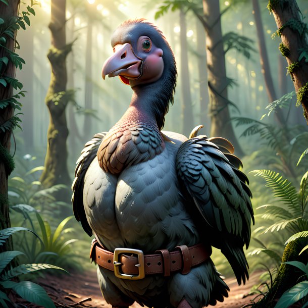 Illustration of a dodo in a belt in the forest