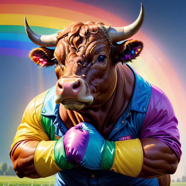 Drawing of a bull in a gloves on the rainbow