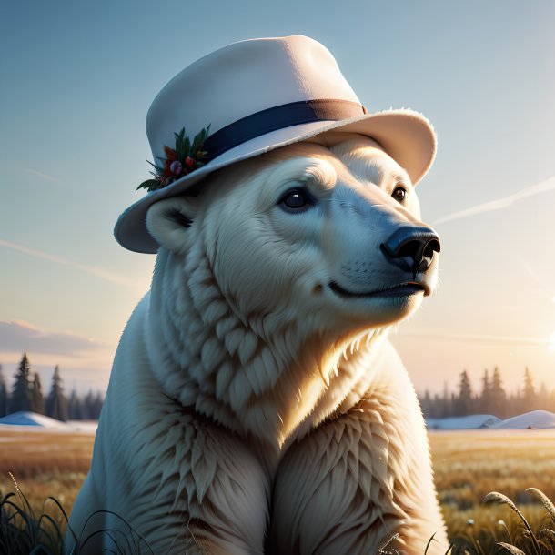 Illustration of a polar bear in a hat on the field