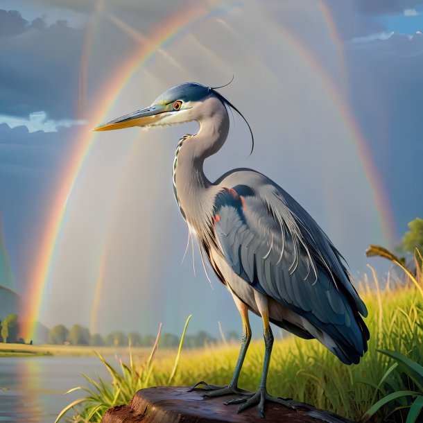Image of a resting of a heron on the rainbow