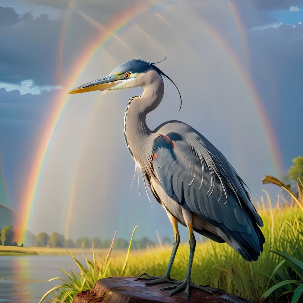 Imagen de un descanso de una garza en el arco iris