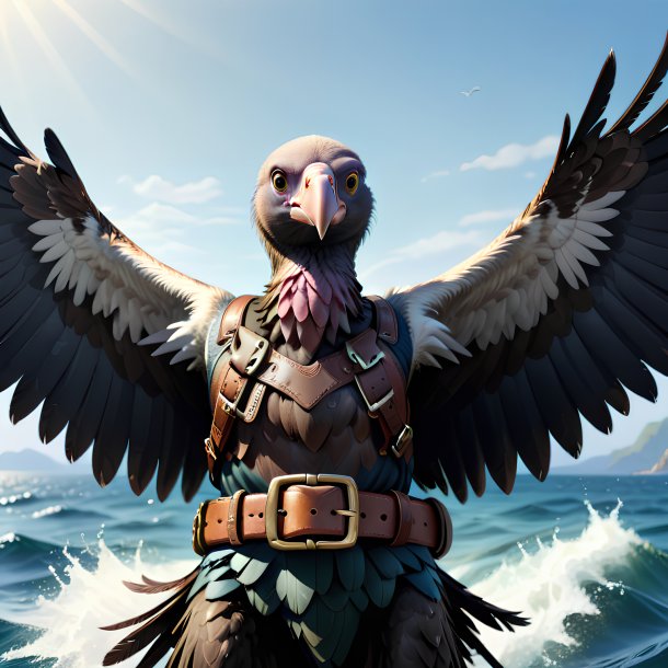 Illustration of a vulture in a belt in the sea