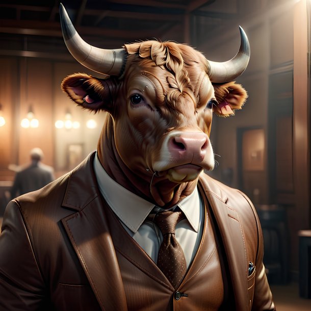 Photo of a bull in a brown jacket