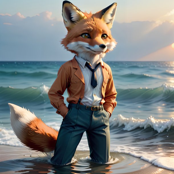 Drawing of a fox in a trousers in the sea