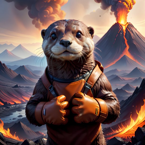 Illustration of a otter in a gloves in the volcano