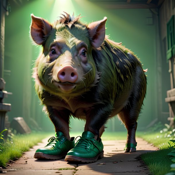 Photo of a boar in a green shoes