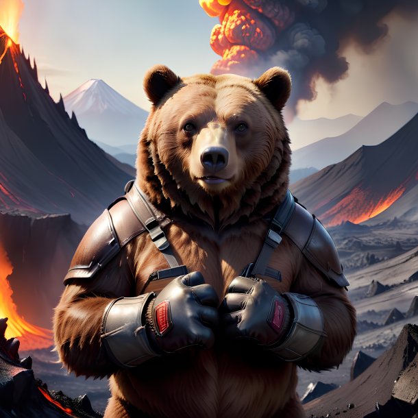 Photo of a bear in a gloves in the volcano