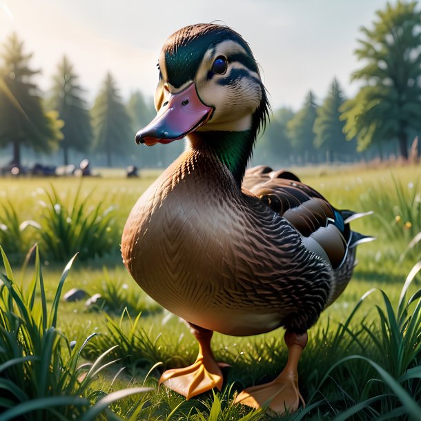 Photo of a threatening of a duck in the meadow