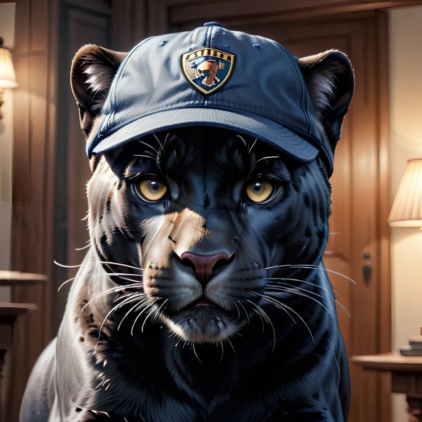Drawing of a panther in a cap in the house
