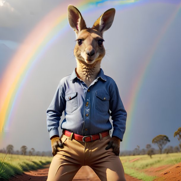 Image of a kangaroo in a trousers on the rainbow