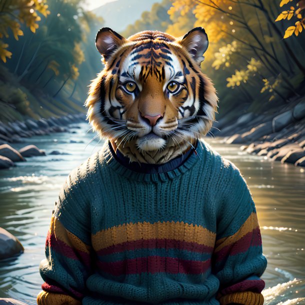 Image of a tiger in a sweater in the river