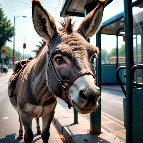 Imagen de un enojado de un burro en la parada de autobús