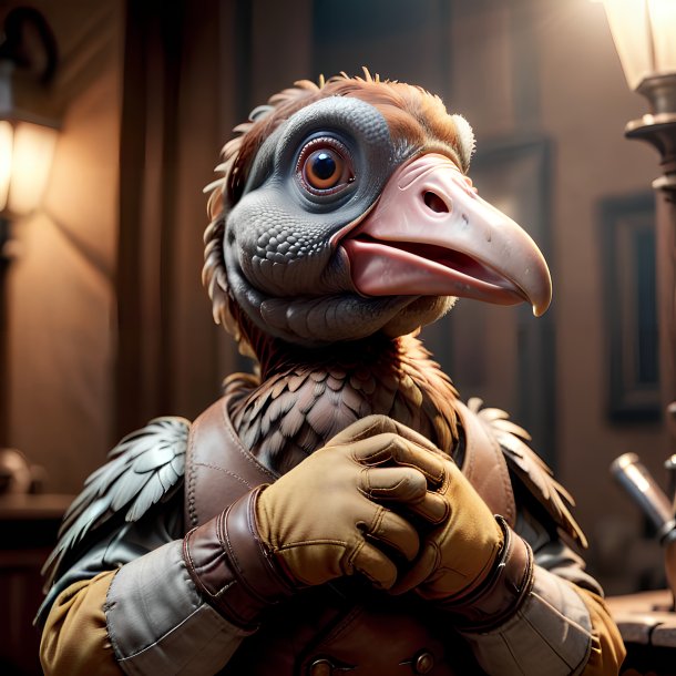 Image of a dodo in a brown gloves