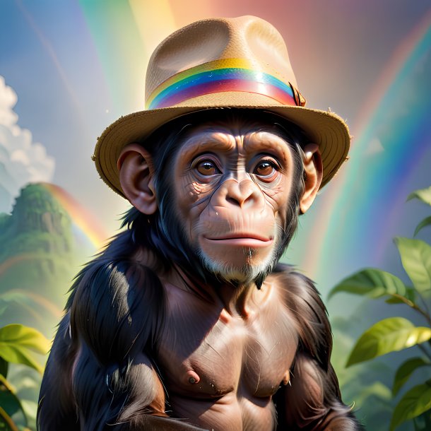 Foto de un chimpancé en un sombrero en el arco iris