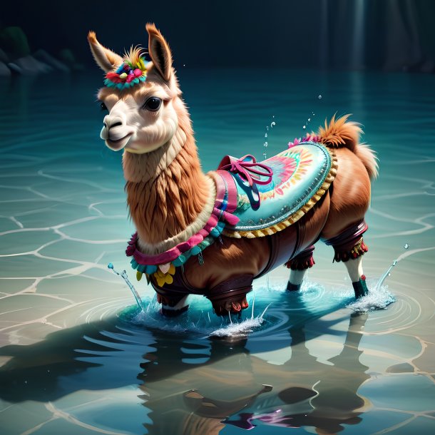 Illustration of a llama in a shoes in the water