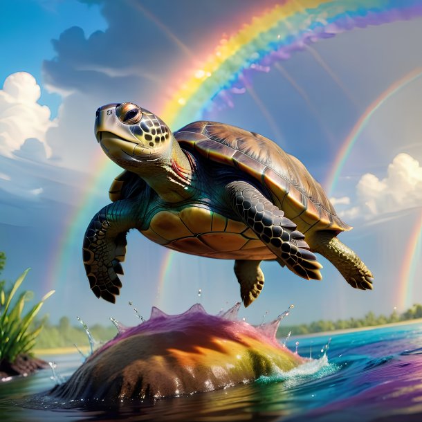 Foto de un salto de una tortuga en el arco iris