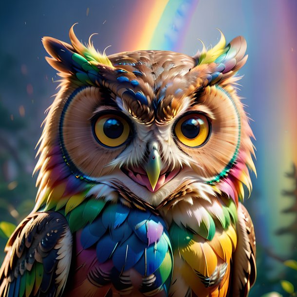 Photo of a smiling of a owl on the rainbow