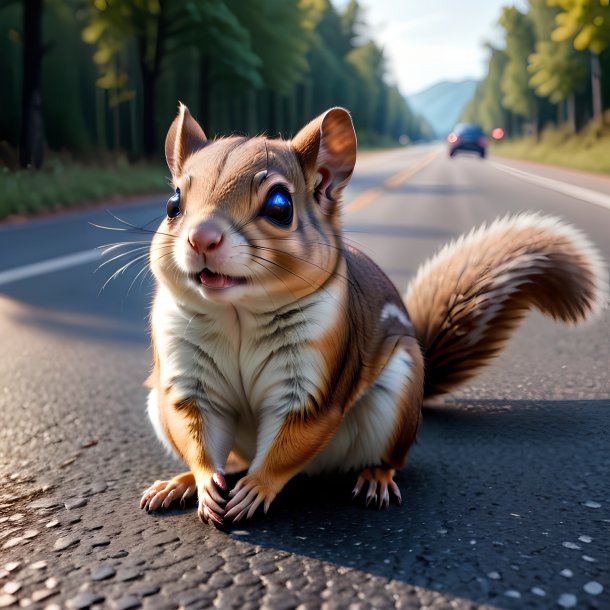 Image of a resting of a flying squirrel on the road
