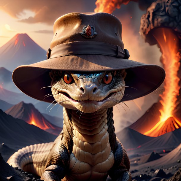 Photo of a cobra in a hat in the volcano