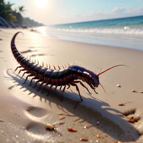 Pic of a jumping of a centipede on the beach