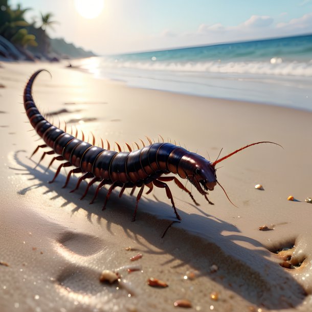 Foto de un salto de un ciempiés en la playa