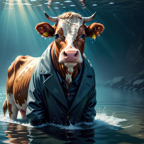 Illustration of a cow in a coat in the water