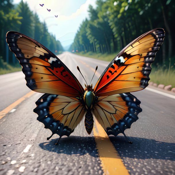 Picture of a angry of a butterfly on the road