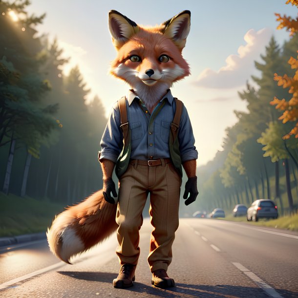 Illustration d'un renard dans un pantalon sur la route