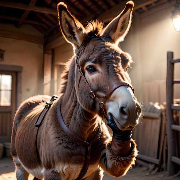 Photo of a donkey in a brown gloves