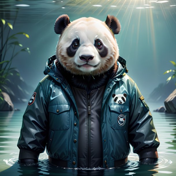 Illustration of a giant panda in a jacket in the water