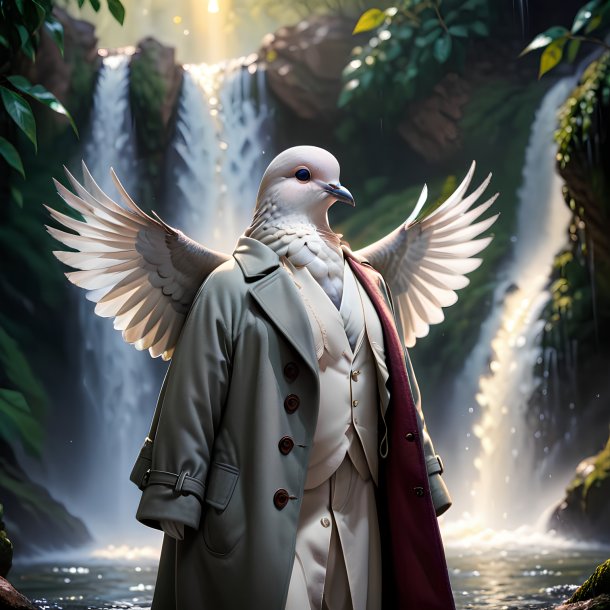 Image of a dove in a coat in the waterfall