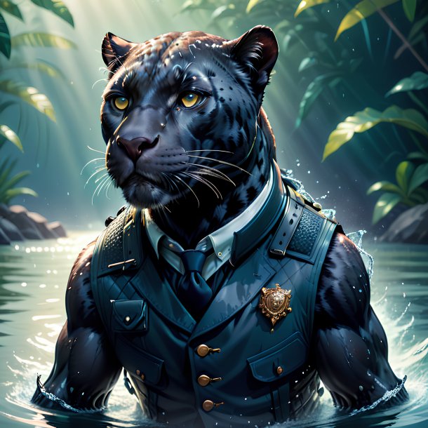 Illustration of a panther in a vest in the water