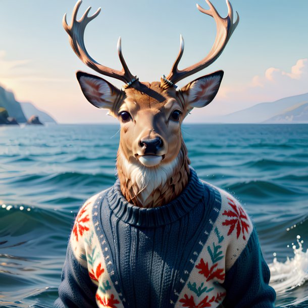 Image d'un cerf dans un pull dans la mer