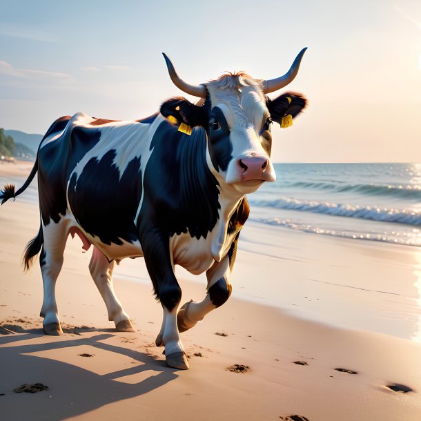 Foto de uma dança de uma vaca na praia