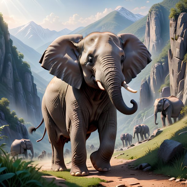 Photo of a playing of a elephant in the mountains