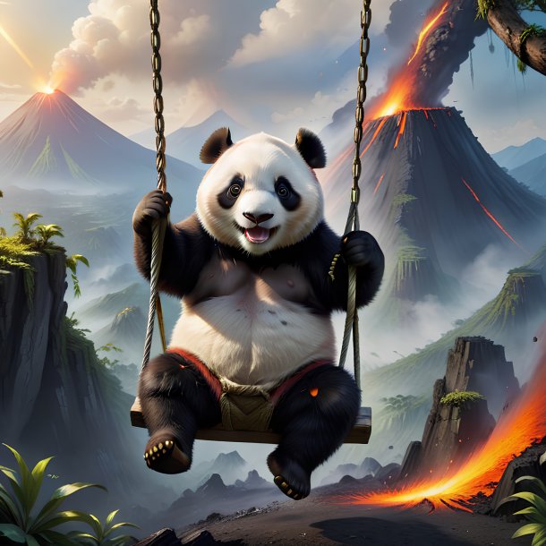 Picture of a swinging on a swing of a giant panda in the volcano