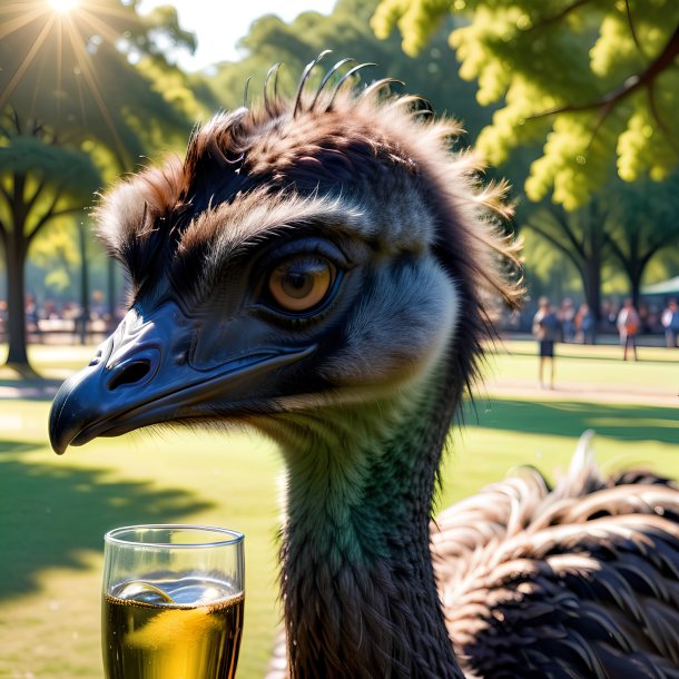 Photo of a drinking of a emu in the park