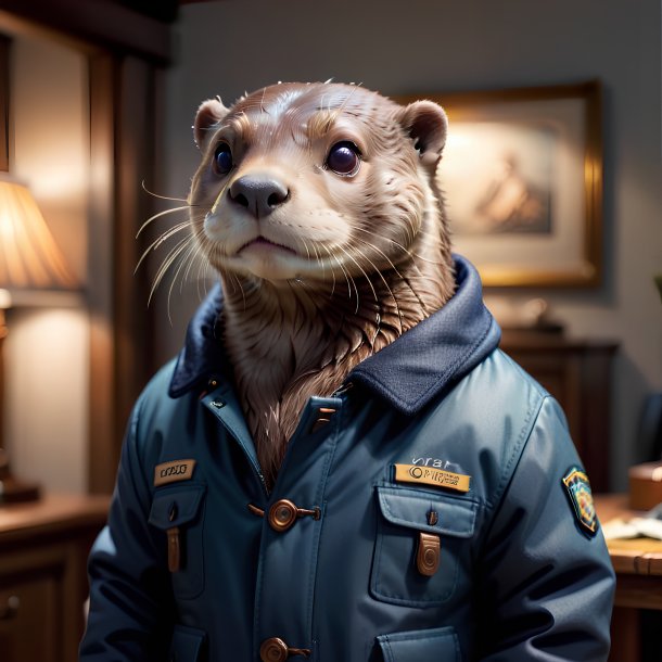 Picture of a otter in a jacket in the house