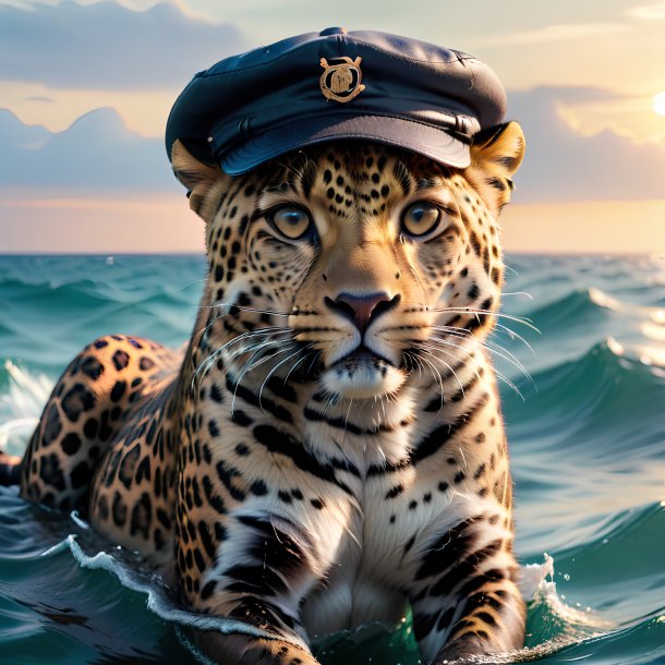 Photo of a leopard in a cap in the sea