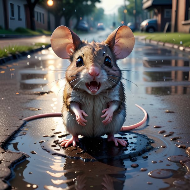 Pic of a angry of a mouse in the puddle