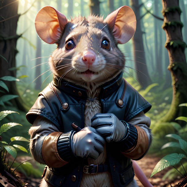 Image d'un rat dans un gants dans la forêt