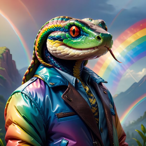 Illustration of a snake in a jacket on the rainbow