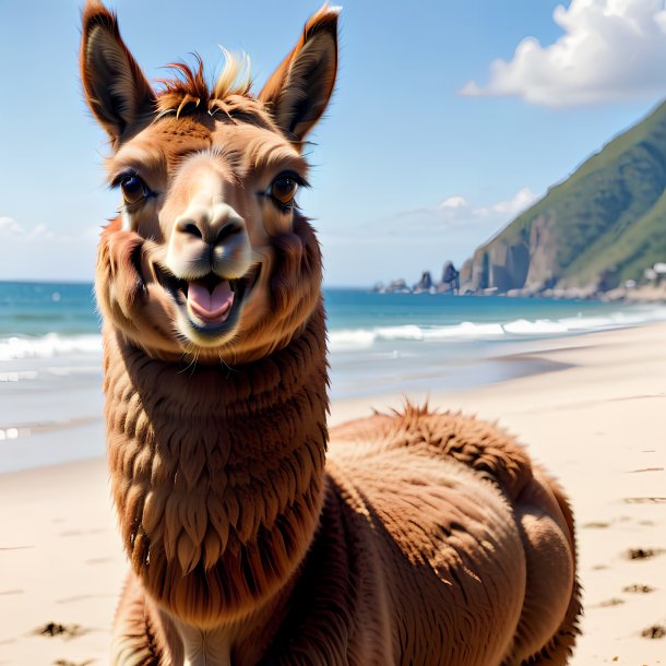 Pic d'un sourire de lama sur la plage